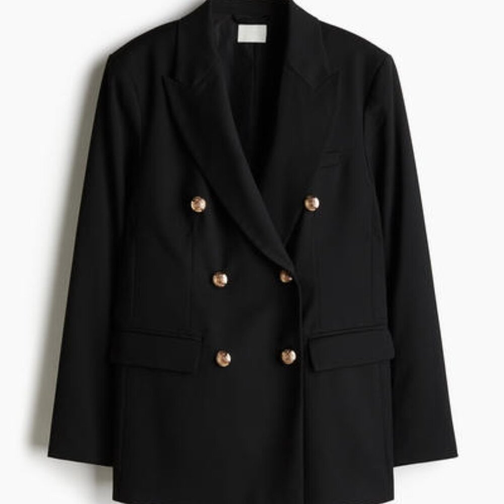 H&M Black Oversized Double-Breasted Blazer with Gold Buttons
